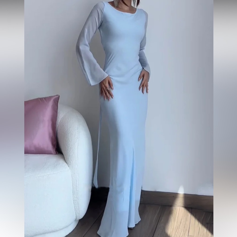 Beautiful baby blue modest dress from Marbl.com